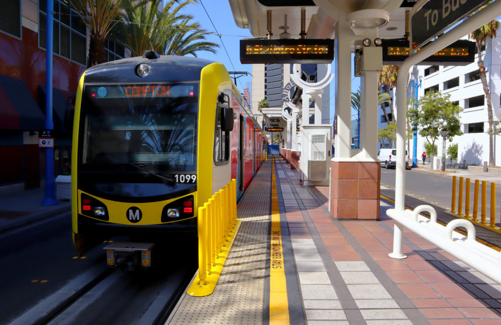 LONG BEACH Los Angeles, California - October 5, 2019: view of Downtown Long Beach Metro Station Blue Line Metro Rail Train from Los Angeles to Long Beach LONG BEACH Los Angeles, California - October 5, 2019: view of Downtown Long Beach Metro Station Blue Line Metro Rail Train from Los Angeles to Long Beach